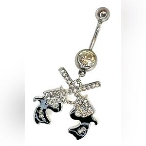 NEW Rhinestone Bling Double Pistol Belly Ring Body Jewlery 316L surgical steel
